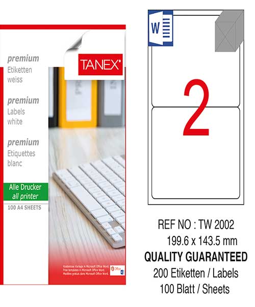 Taneks Tw-2002 199,6X143,5 Mm Kuşe Laser Etiket