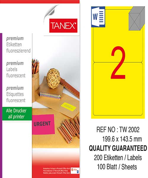 Taneks Tw-2002 199,6X143,5 Mm Flo Sarı Laser Etiket