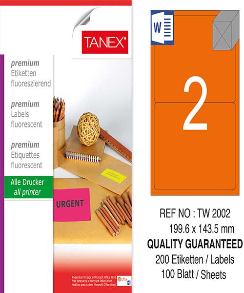 Taneks Tw-2002 199,6X143,5 Mm Flo Turuncu Laser Etiket