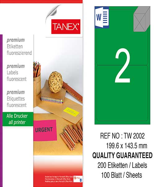 Taneks Tw-2002 199,6X143,5 Mm Flo Yeşil Laser Etiket