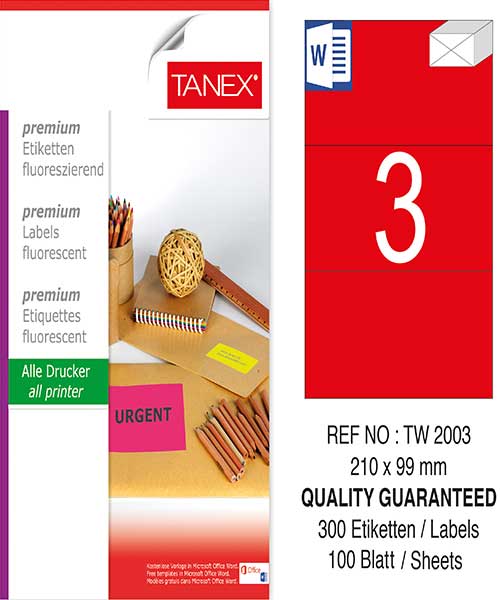 Taneks Tw-2003 210X99 Mm Flo Kırmızı Laser Etiket