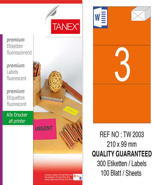 Taneks Tw-2003 210X99 Mm Flo Turuncu Laser Etiket