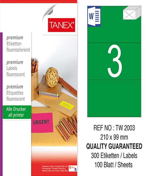 Taneks Tw-2003 210X99 Mm Flo Yeşil Laser Etiket