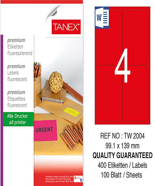 Taneks Tw-2004 99,1X139 Mm Flo Kırmızı Laser Etiket
