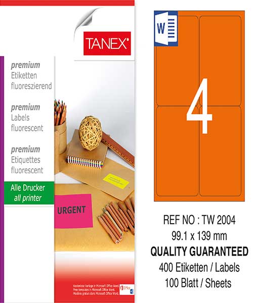 Taneks Tw-2004 99,1X139 Mm Flo Turuncu Laser Etiket