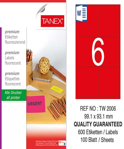 Taneks Tw-2006 99,1X93,1 Mm Flo Kırmızı Laser Etiket