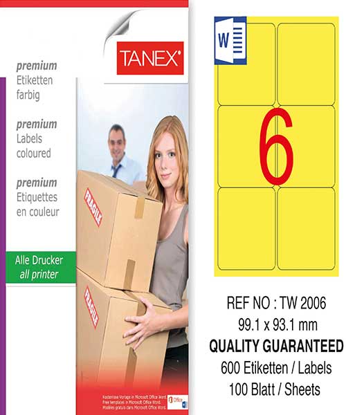 Taneks Tw-2006 99,1X93,1 Mm Sarı Laser Etiket