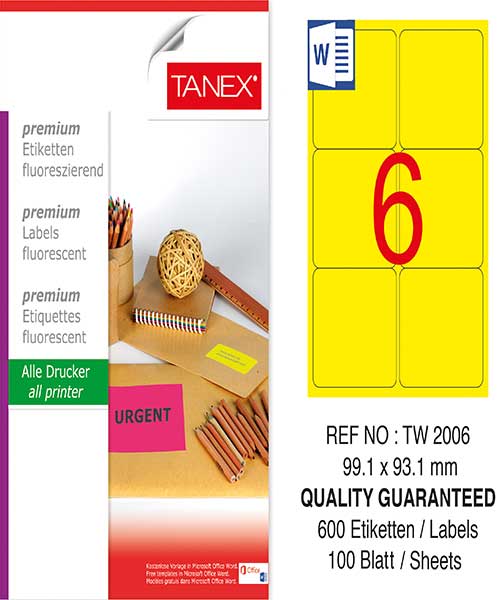 Taneks Tw-2006 99,1X93,1 Mm Flo Sarı Laser Etiket