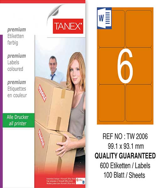 Taneks Tw-2006 99,1X93,1 Mm Turuncu Laser Etiket