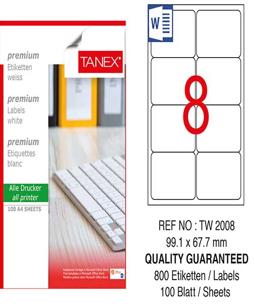 Taneks Tw-2008 99,1X67,7 Mm Kuşe Laser Etiket