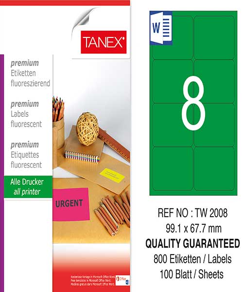 Taneks Tw-2008 99,1X67,7 Mm Flo Yeşil Laser Etiket