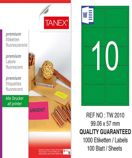 Taneks Tw-2010 99,06X57 Mm Flo Yeşil Laser Etiket