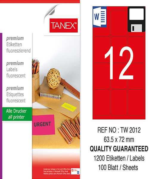 Taneks Tw-2012 63,5X72 Mm Flo Kırmızı Laser Etiket
