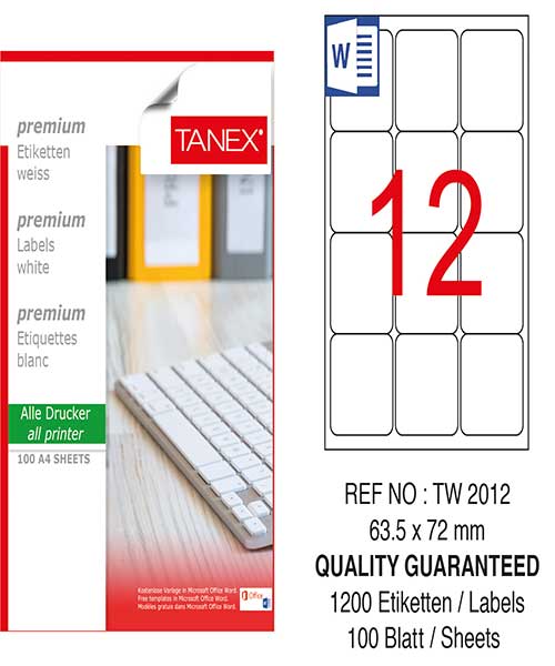 Taneks Tw-2012 63,5X72 Mm Kuşe Laser Etiket