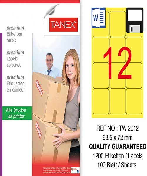 Taneks Tw-2012 63,5X72 Mm Sarı Laser Etiket