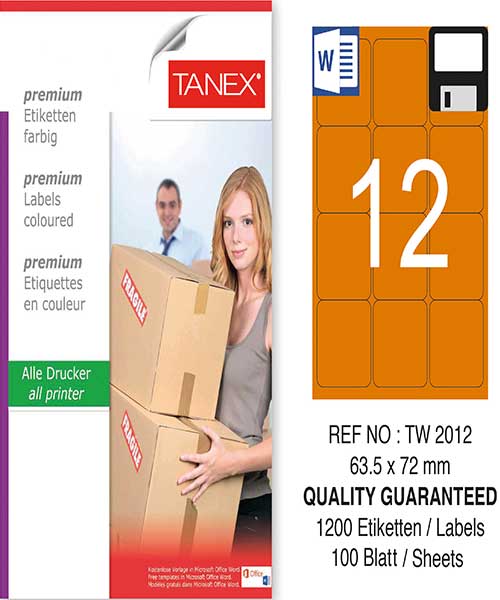 Taneks Tw-2012 63,5X72 Mm Turuncu Laser Etiket