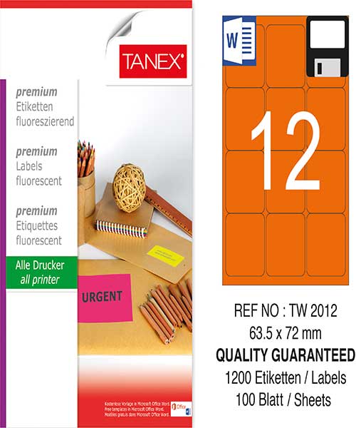 Taneks Tw-2012 63,5X72 Mm Flo Turuncu Laser Etiket