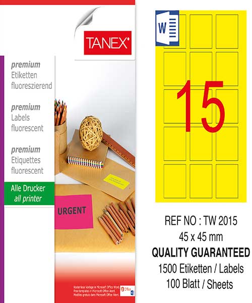 Taneks Tw-2015 45X45 Mm Flo Sarı Laser Etiket