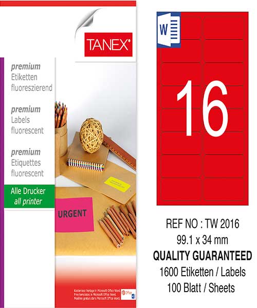 Taneks Tw-2016 99,1X34 Mm Flo Kırmızı Laser Etiket
