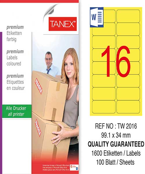 Taneks Tw-2016 99,1X34 Mm Sarı Laser Etiket