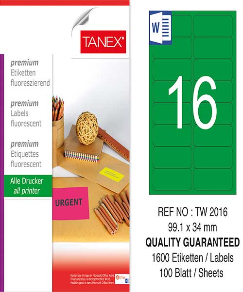 Taneks Tw-2016 99,1X34 Mm Flo Yeşil Laser Etiket