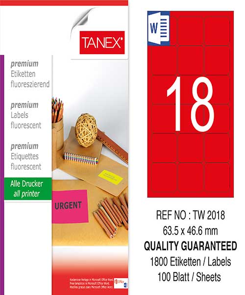 Taneks Tw-2018 63,5X46,6 Mm Flo Kırmızı Laser Etiket