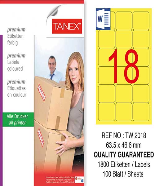 Taneks Tw-2018 63,5X46,6 Mm Sarı Laser Etiket
