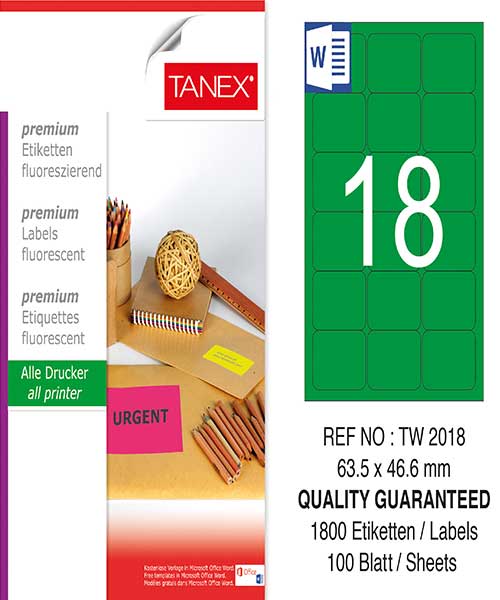 Taneks Tw-2018 63,5X46,6 Mm Flo Yeşil Laser Etiket