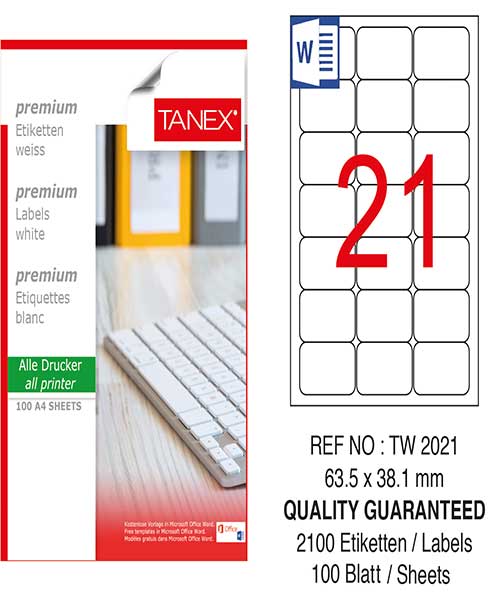 Taneks Tw-2021 63,5X38,1 Mm Kuşe Laser Etiket