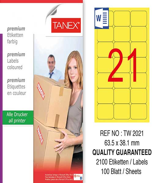 Taneks Tw-2021 63,5X38,1 Mm Sarı Laser Etiket
