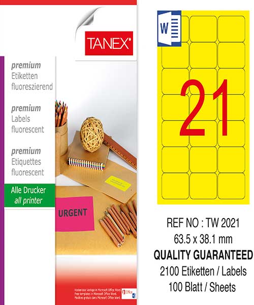 Taneks Tw-2021 63,5X38,1 Mm Flo Sarı Laser Etiket