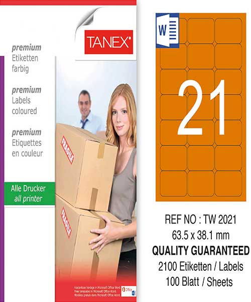 Taneks Tw-2021 63,5X38,1 Mm Turuncu Laser Etiket