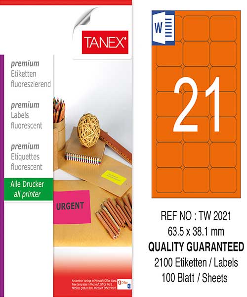 Taneks Tw-2021 63,5X38,1 Mm Flo Turuncu Laser Etiket