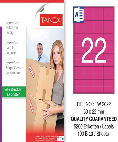 Taneks Tw-2022 50X22 Mm Pembe Laser Etiket
