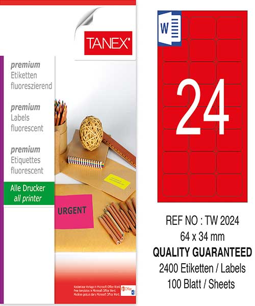 Taneks Tw-2024 64X34 Mm Flo Kırmızı Laser Etiket