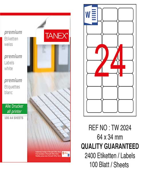 Taneks Tw-2024 64X34 Mm Kuşe Laser Etiket