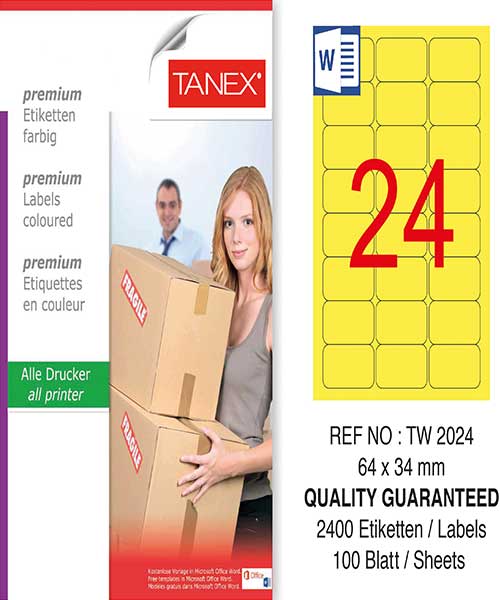 Taneks Tw-2024 64X34 Mm Sarı Laser Etiket