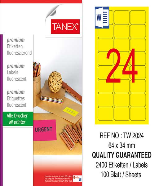 Taneks Tw-2024 64X34 Mm Flo Sarı Laser Etiket