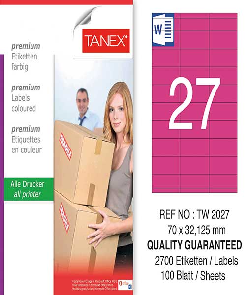 Taneks Tw-2027 70X32,125 Mm Pembe Laser Etiket