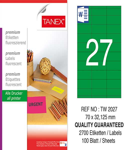 Taneks Tw-2027 70X32,125 Mm Flo Yeşil Laser Etiket