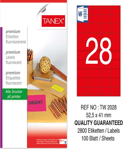 Taneks Tw-2028 52,5X41 Mm Flo Kırmızı Laser Etiket