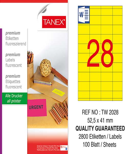 Taneks Tw-2028 52,5X41 Mm Flo Sarı Laser Etiket