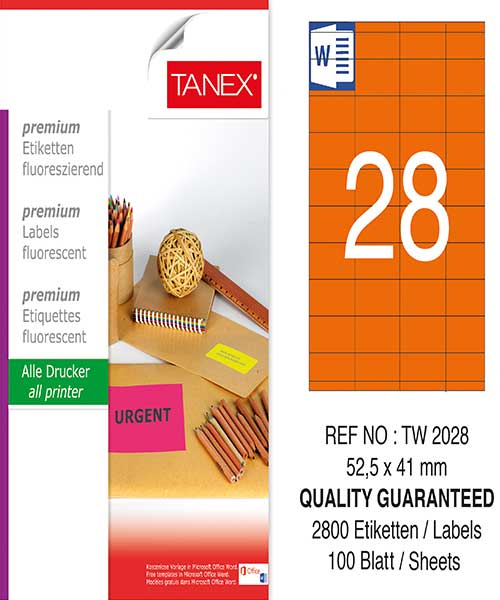 Taneks Tw-2028 52,5X41 Mm Flo Turuncu Laser Etiket
