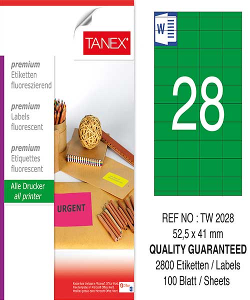 Taneks Tw-2028 52,5X41 Mm Flo Yeşil Laser Etiket