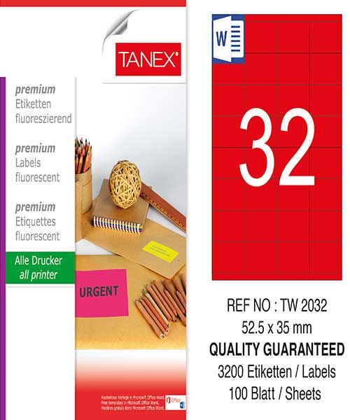 Taneks Tw-2032 52,5X35 Mm Flo Kırmızı Laser Etiket