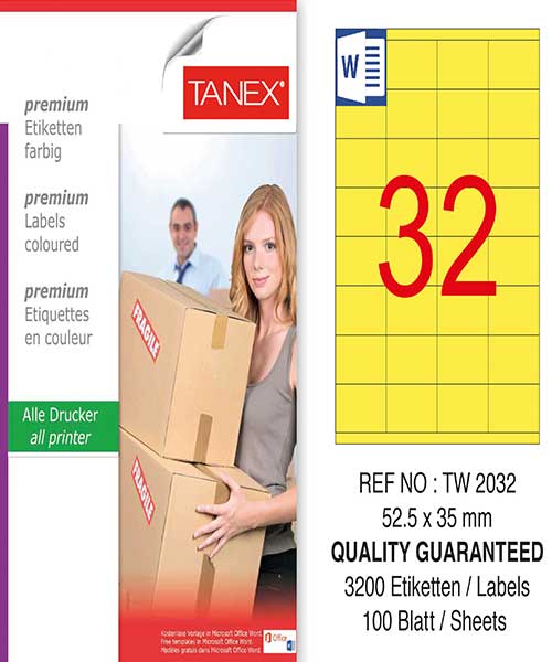 Taneks Tw-2032 52,5X35 Mm Sarı Laser Etiket