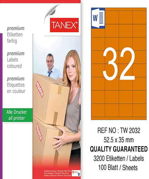 Taneks Tw-2032 52,5X35 Mm Turuncu Laser Etiket