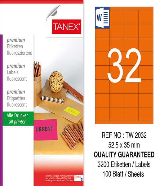 Taneks Tw-2032 52,5X35 Mm Flo Turuncu Laser Etiket