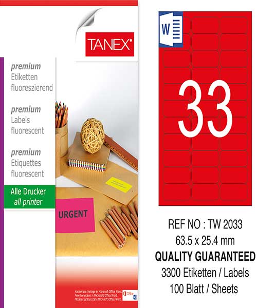 Taneks Tw-2033 63,5X25,4 Mm Flo Kırmızı Laser Etiket