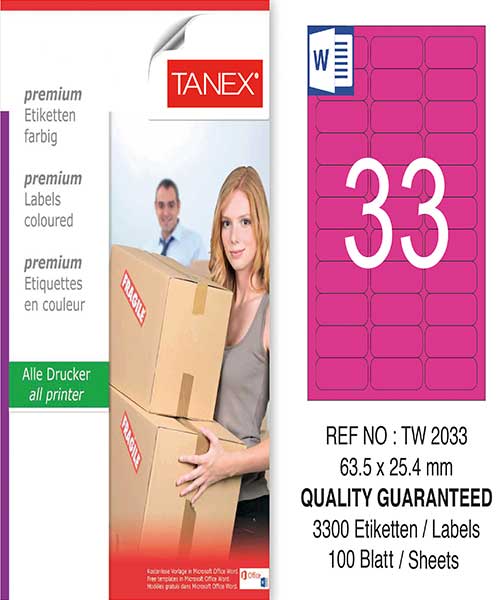 Taneks Tw-2033 63,5X25,4 Mm Pembe Laser Etiket